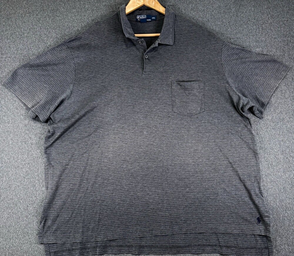 Polo by Ralph Lauren Mens XXL Gray Striped Pima Cotton Pocket Polo Shirt